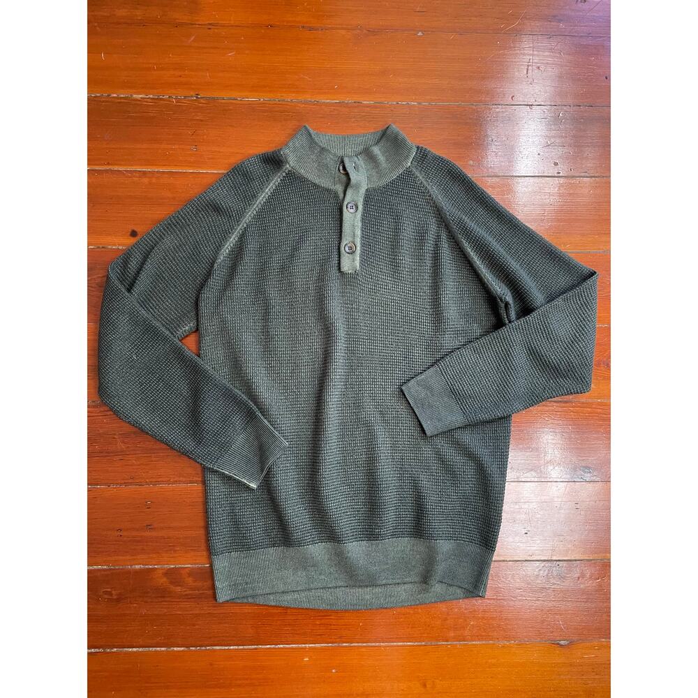 Peter Millar 100% Merino Wool Henley Sweater Olive Green Waffle Knit Large
